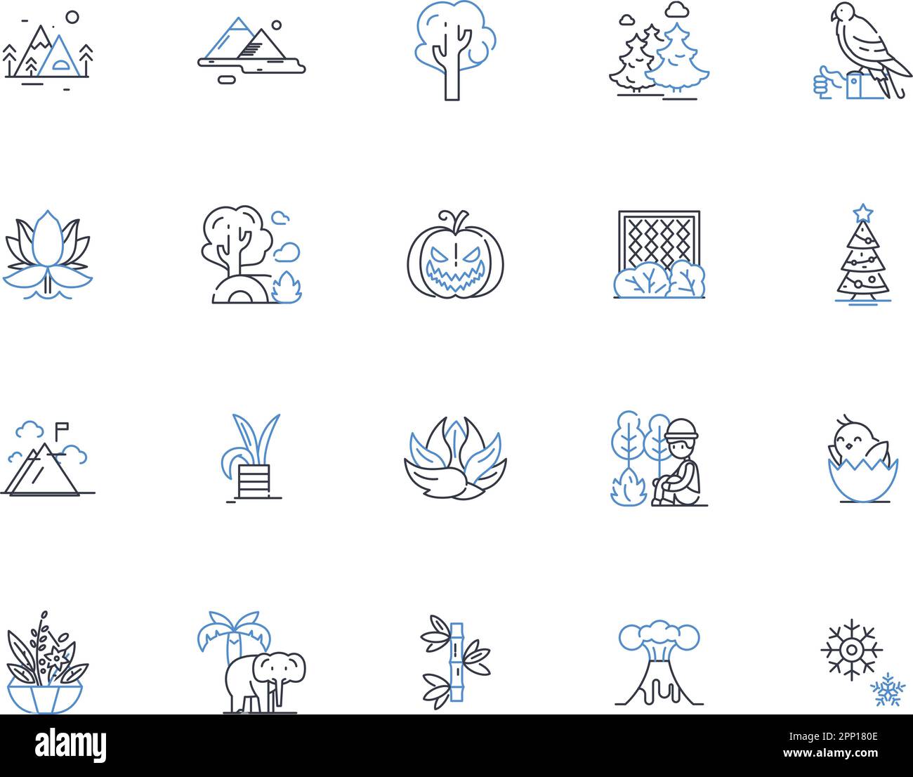 Terrain line icons collection. Mountainous, Hilly, Rocky, Muddy, Sandy, Forested, Grassy vector and linear illustration. Arid,Marshy,Swampy outline Stock Vector