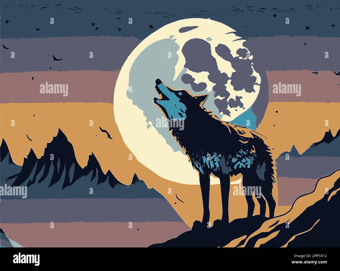 Wolf howl moon Stock Vector Images - Alamy