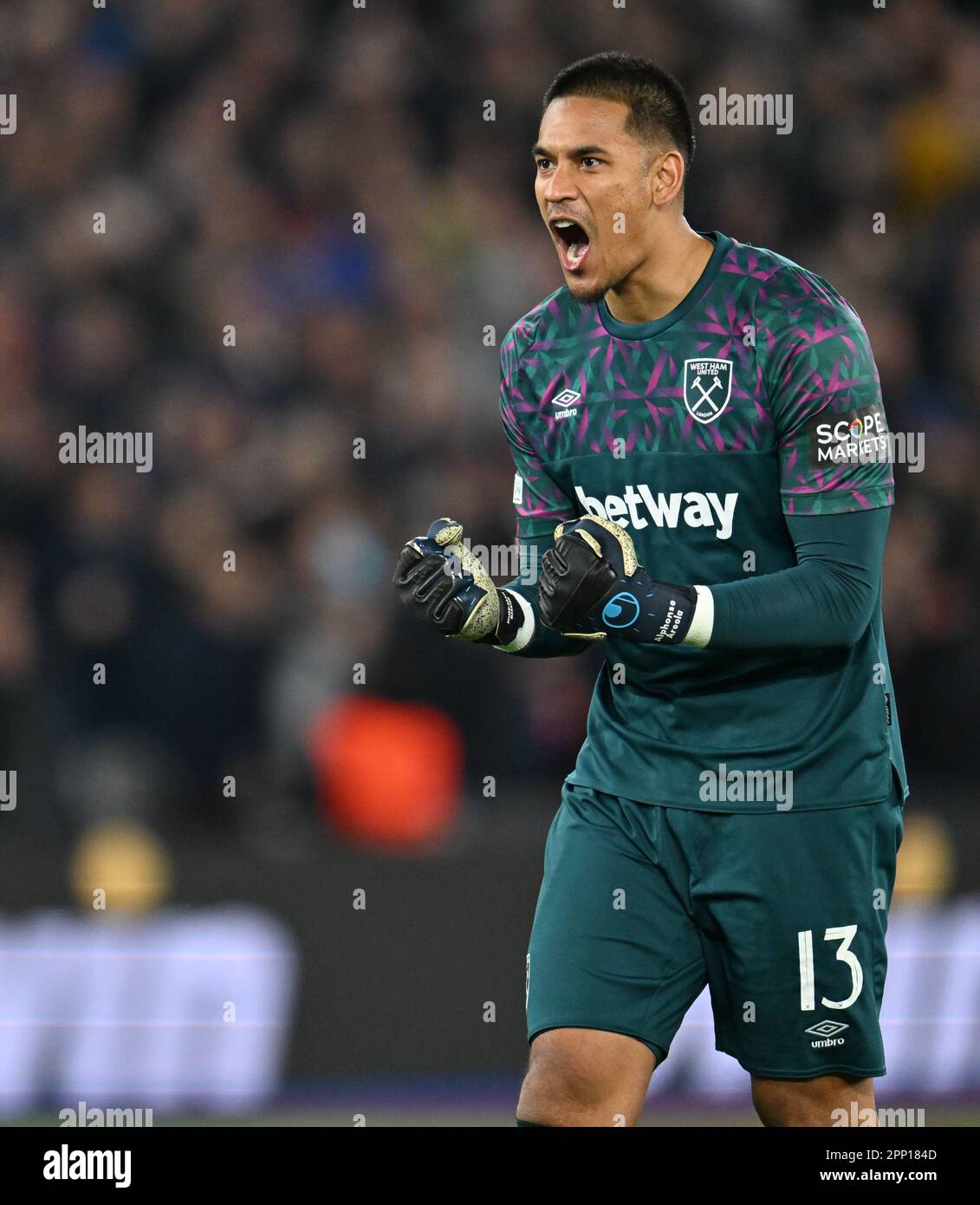 goalkeeper Alphonse Areola of West Ham pictured celebrating during a