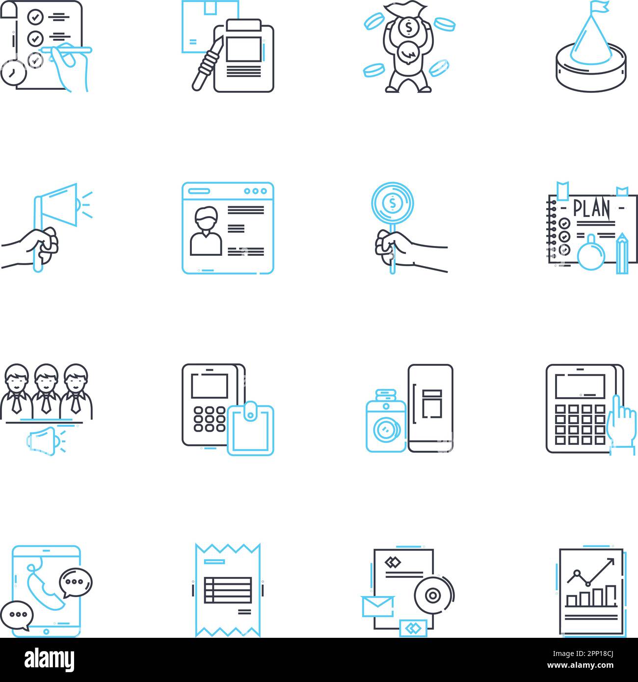 Expense control linear icons set. Budgeting, Tracking, Analysis, Cost-cutting, Efficiency, Optimization, Planning line vector and concept signs Stock Vector