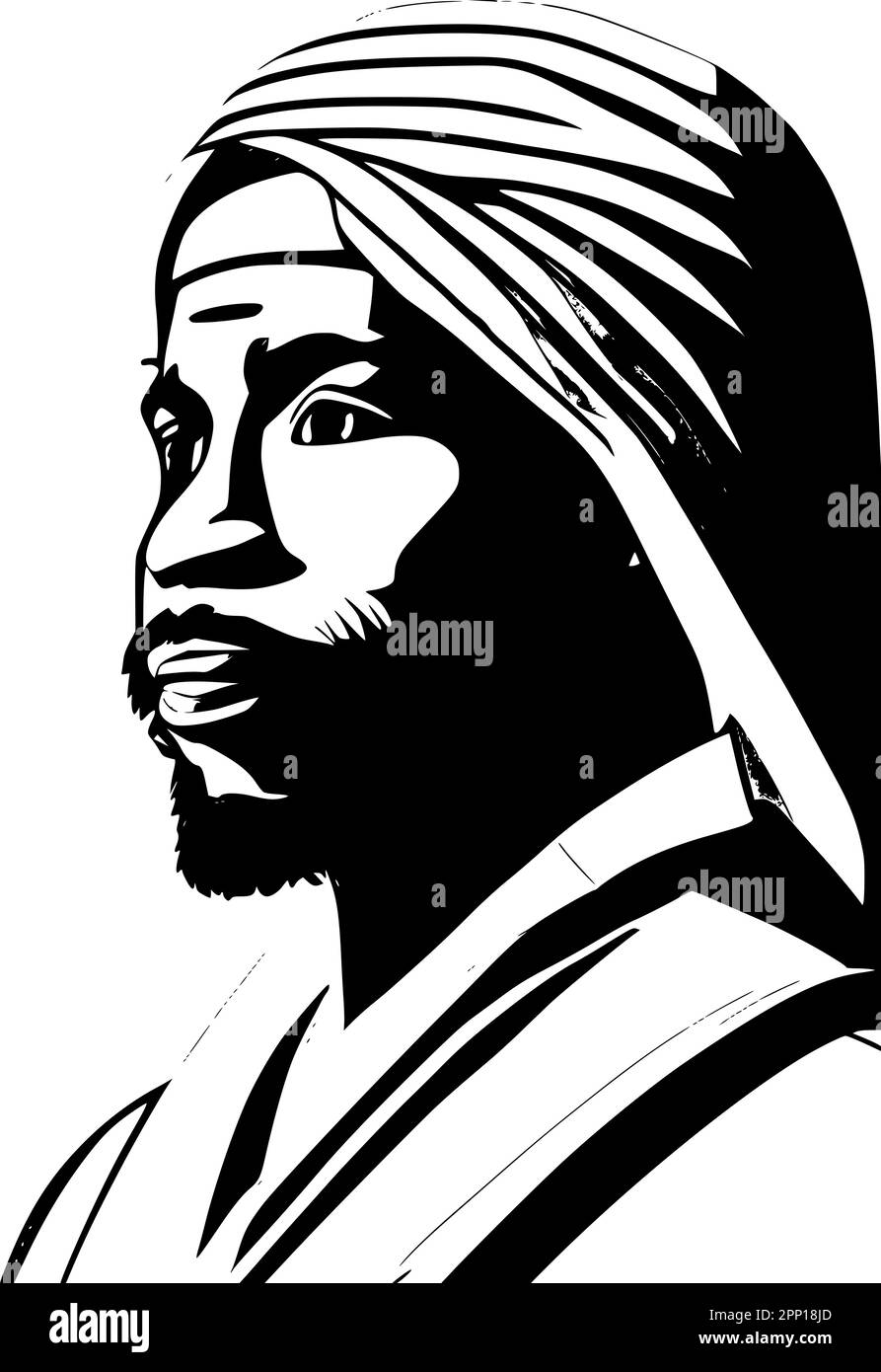 Portrait of an Arab man wearing a traditional turban. Stock Vector