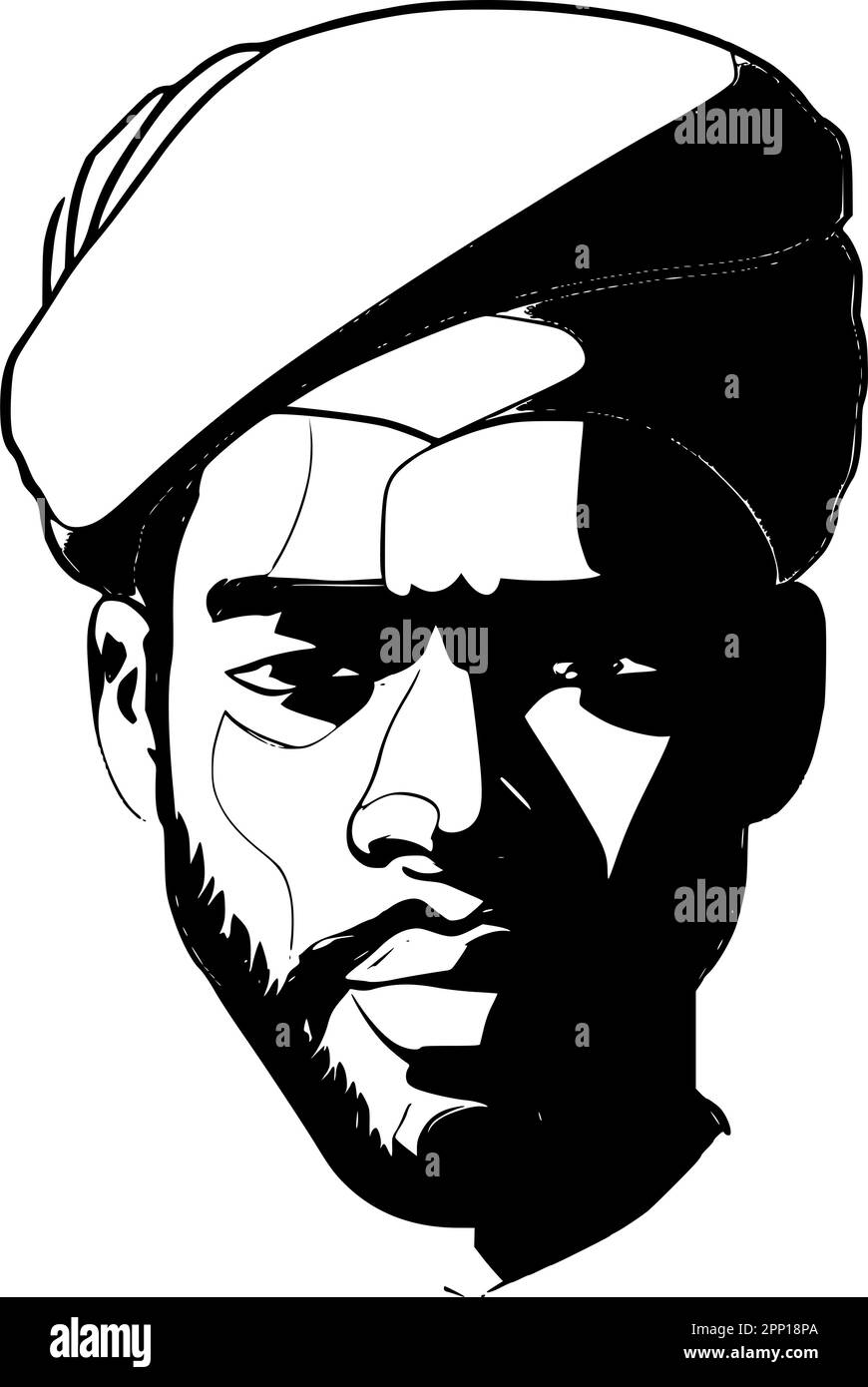 Portrait of an Arab man wearing a traditional turban. Stock Vector