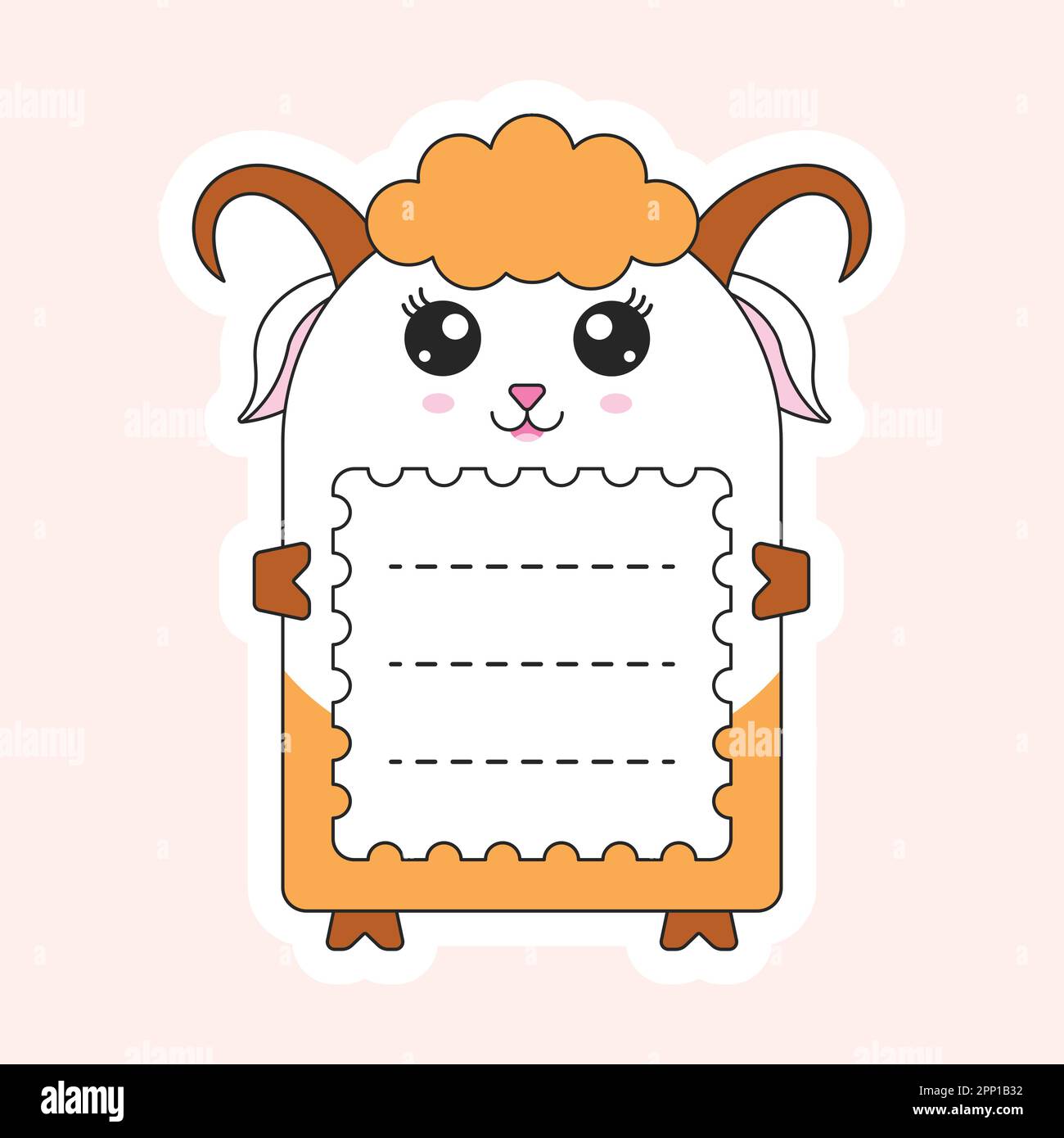 Cute Sheep Cartoon Frame Or Notebook Label On Peach Background. Stock Vector