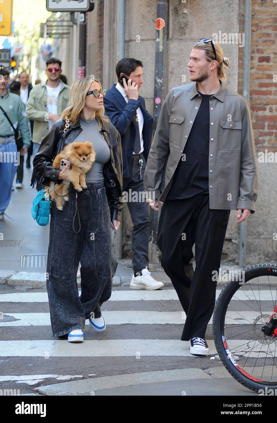 Milan, . 17th Apr, 2023. Milan, 17-04-2023 Diletta Leotta, 5 months pregnant, and her boyfriend Loris Karius, goalkeeper of Newcastle in the English championship. they stroll through the streets of the centre, then after having done some shopping at the 'Maison Margiela' boutique in Via della Spiga, they walk towards the house, but stopping first to eat a nice ice cream. EXCLUSIVE SERVICE- pool with Villa and Mega Credit: Independent Photo Agency/Alamy Live News Stock Photo