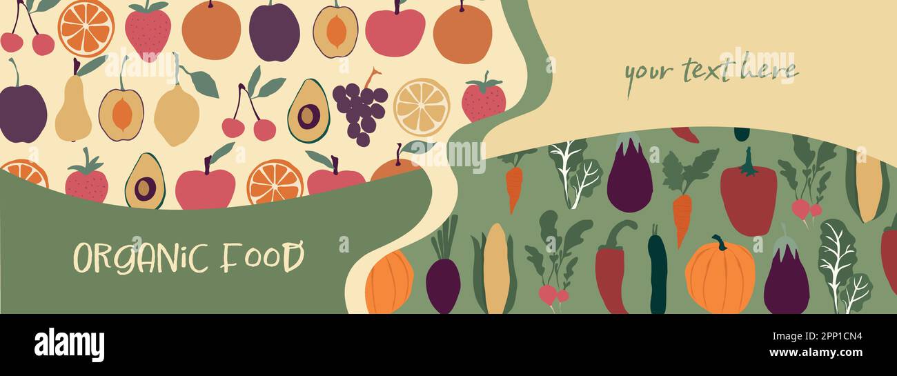 Organic and fresh vegetables and fruits food banner template. Farm that ...