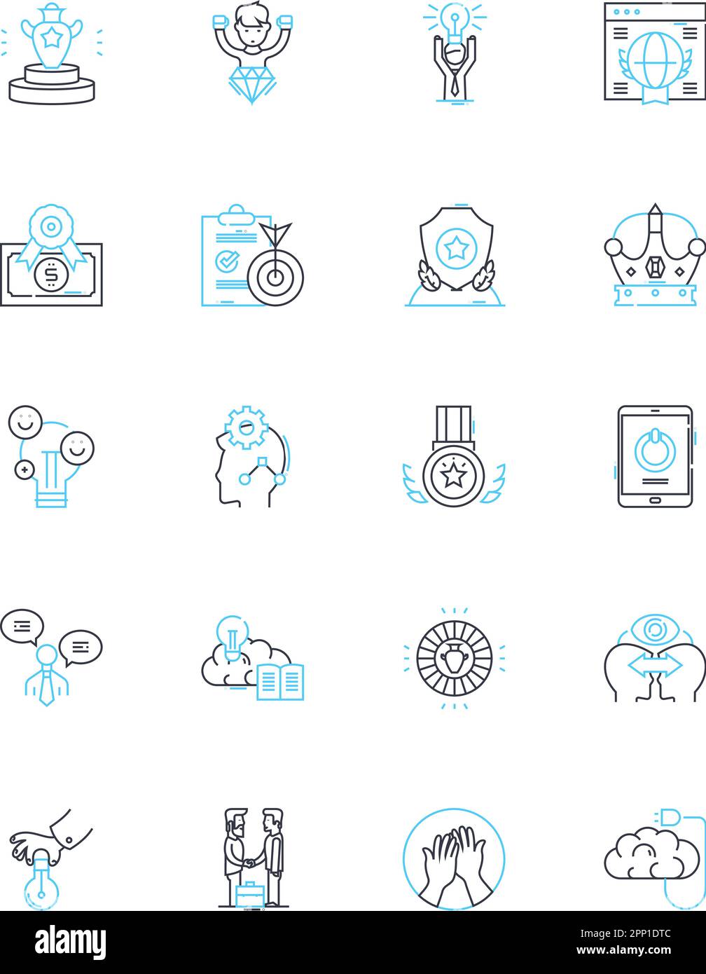 Fitness coaching linear icons set. Strength, Endurance, Flexibility, Agility, Cardio, Stamina