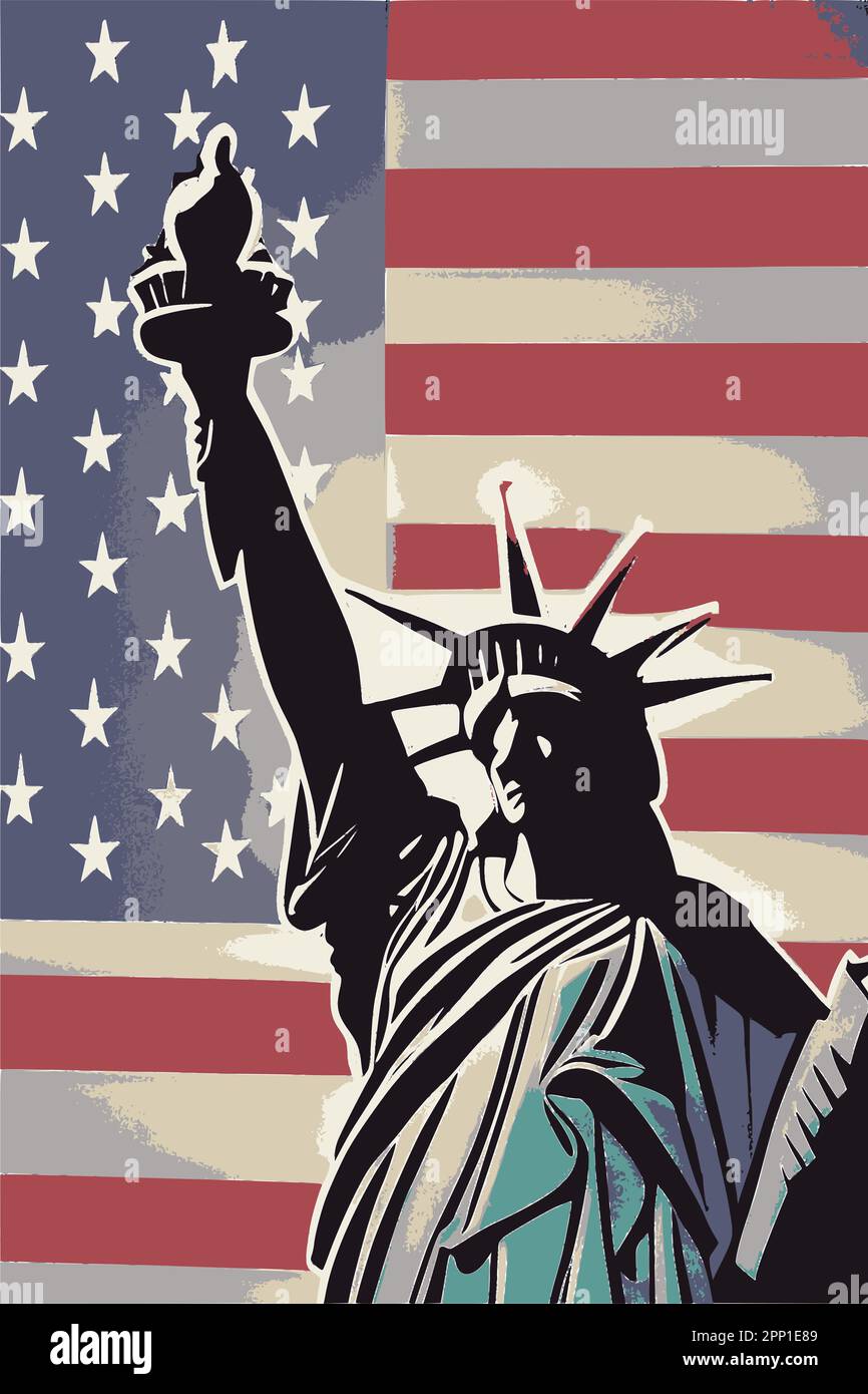 Statue of Liberty on the background of the USA flag. Abstract vector illustration. Stock Vector