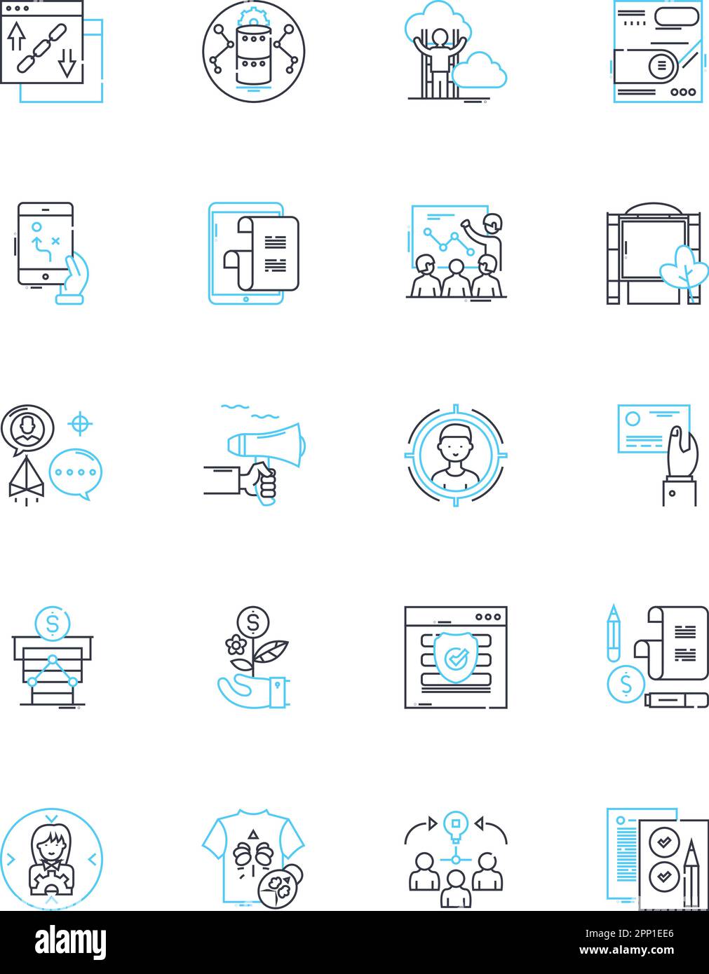 Sales agency linear icons set. Amplify, Procure, Positioning ...