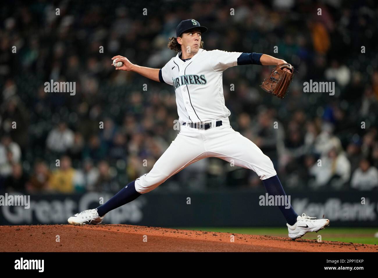 Seattle Mariners starting pitcher Logan Gilbert throws against the