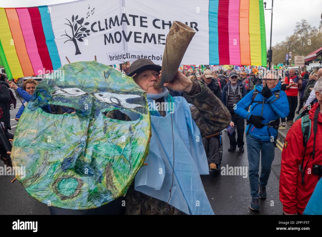 London, UK. 21 Apr 2023. People march on the first day of Extinction Rebellion's 'The Big One' from Trafalgar Square to the Ministry of Transport demanding for an end to the use of private jets, the axing of subsidies to aviation and an ending of airport expansion. They say the industry produces a much carbon dioxide as the 6th largest polluting country, and without drastic cuts we will be unable to avoid disastrous climate change. Peter Marshall/Alamy Live News Stock Photo