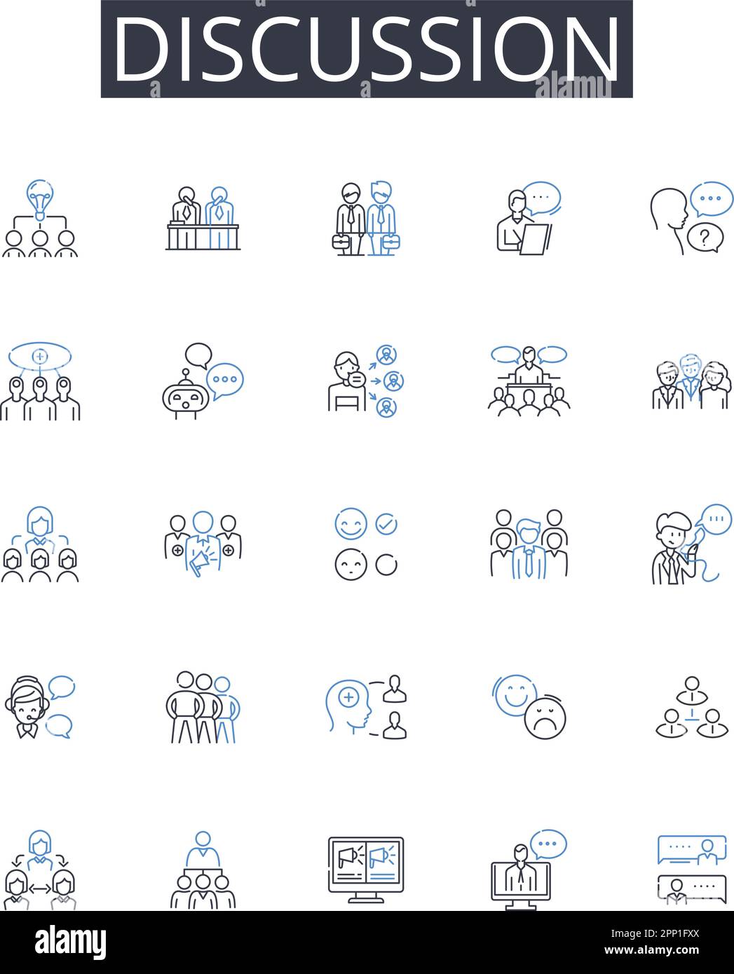 Discussion line icons collection. Gazing, Observing, Scanning, Seeing, Watching, Peering, Staring vector and linear illustration. Glimpsing,Glancing Stock Vector