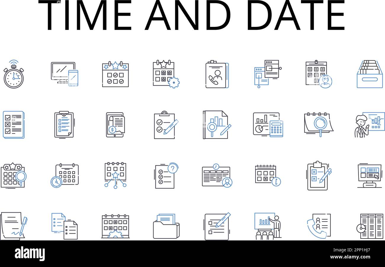 Time and date line icons collection. Duration, Length, Interval, Period