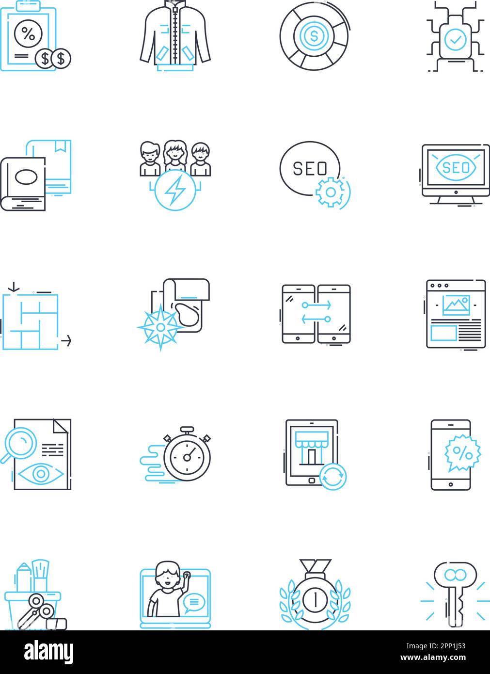 Brand perception linear icons set. Trusrthy, Authenticity, Reputation, Recognition, Loyalty, Perception, Identity line vector and concept signs Stock Vector