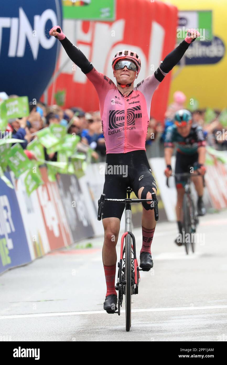 Bruneck, Italy. 21st Apr, 2023. UCI Tour of the Alps Road Cycling Race, Fifth Stage from Cavalese to Bruneck 2023; Georg STEINHAUSER (GER) EF Education - Easypost Credit: Action Plus Sports/Alamy Live News Stock Photo