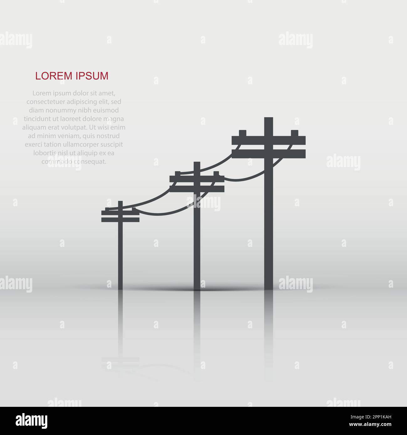 Vector high voltage power lines icon in flat style. Electric pole sign illustration pictogram