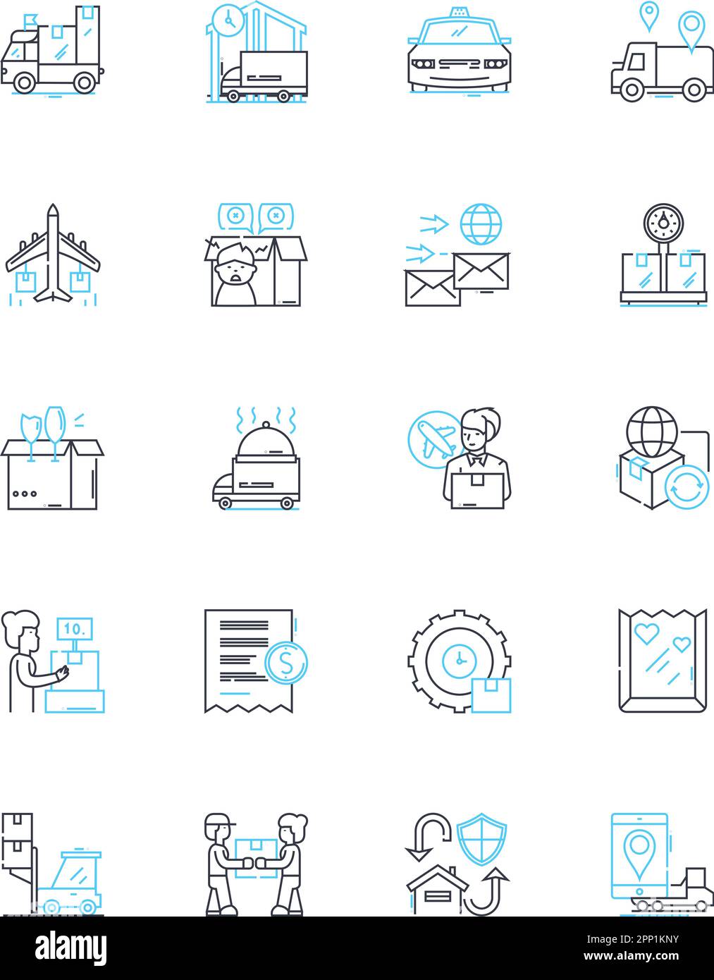 Warehouse operations linear icons set. Inventory, Loading, Unloading ...