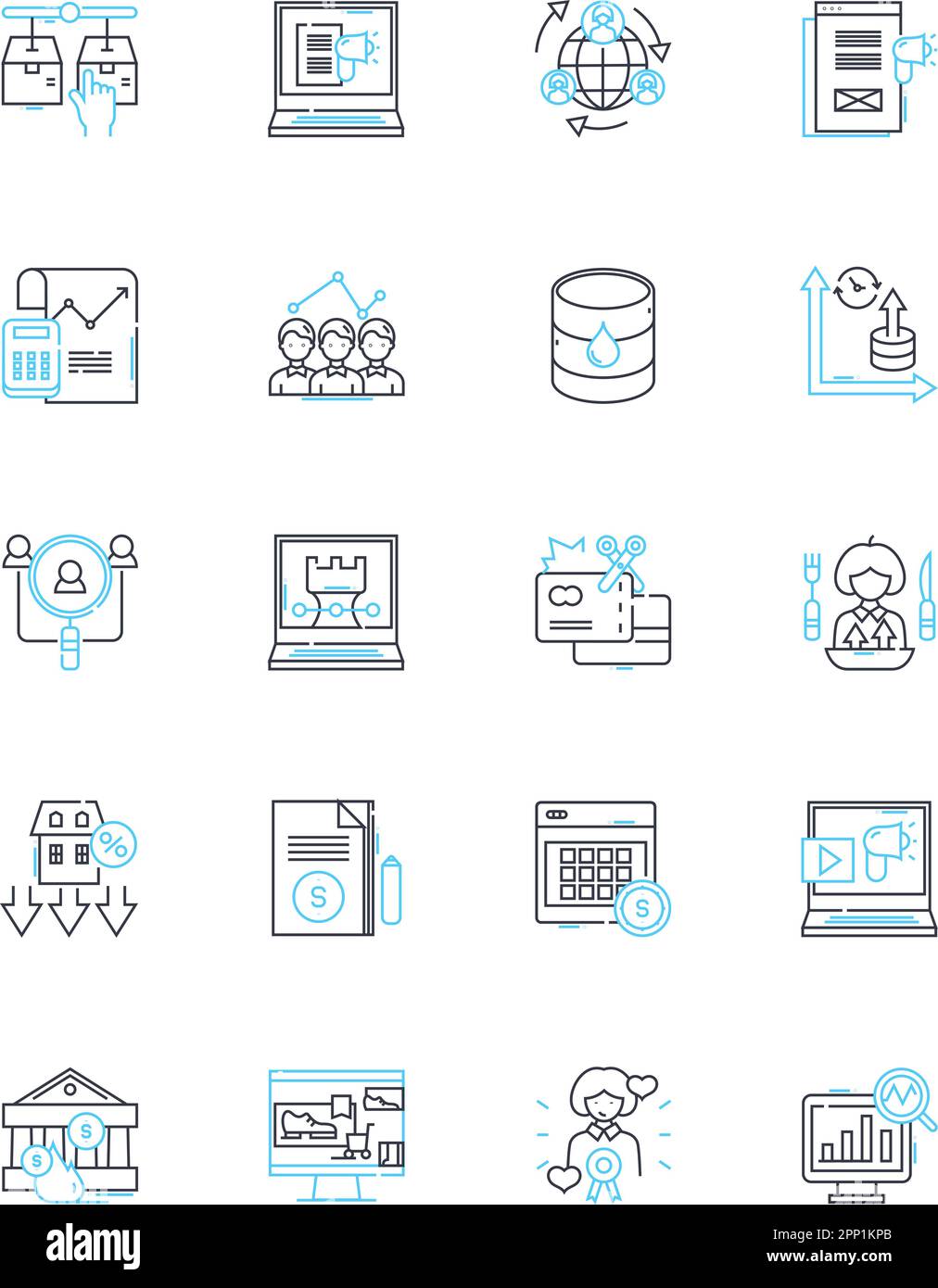 Commercial meltdown linear icons set. Recession, Bankruptcy, Collapse, Crisis, Austerity, Inflation, Debt line vector and concept signs. Unemployment Stock Vector