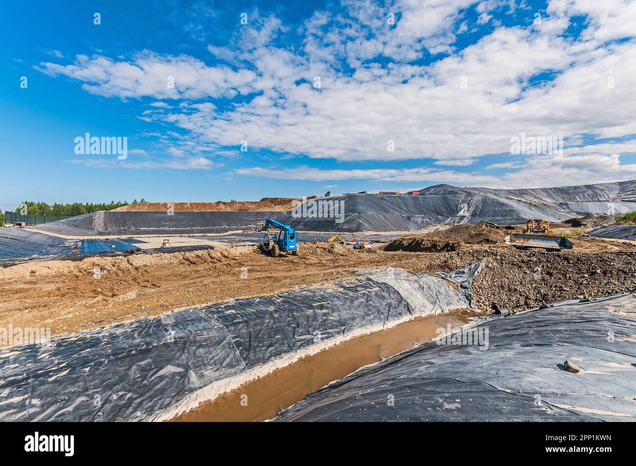 Geomembranes cover a lot of ground in an active landfill Stock Photo