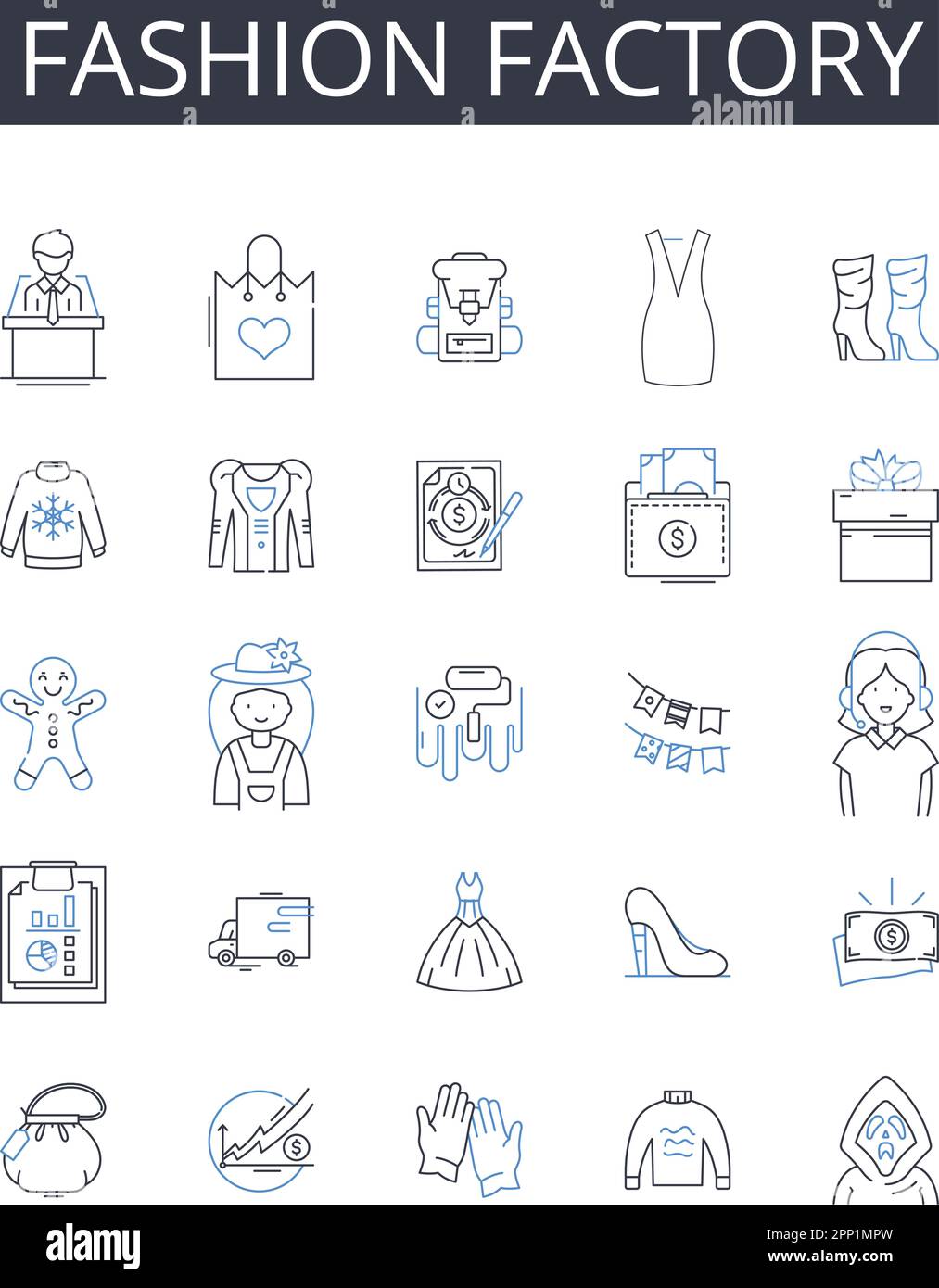 Fashion factory line icons collection. Clothing Style