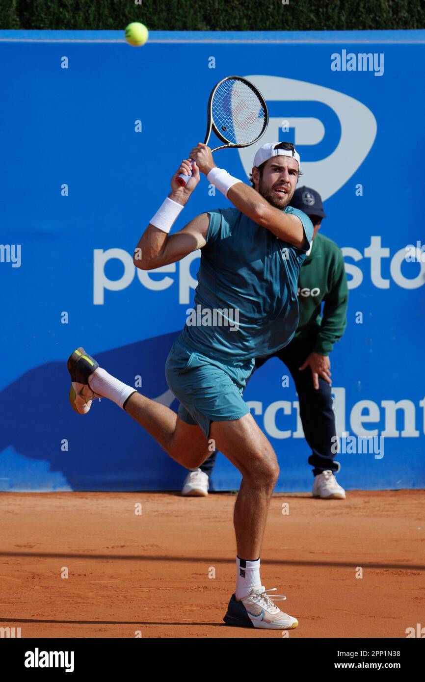 Barcelona, Spain. 20th Apr, 2023. Karen Jachanov in action during the ATP 500 Barcelona Open Banc Sabadell Conde De Godo Trophy at the Real Club de Tenis Barcelona in Barcelona, Spain. Credit: Christian Bertrand/Alamy Live News Stock Photo