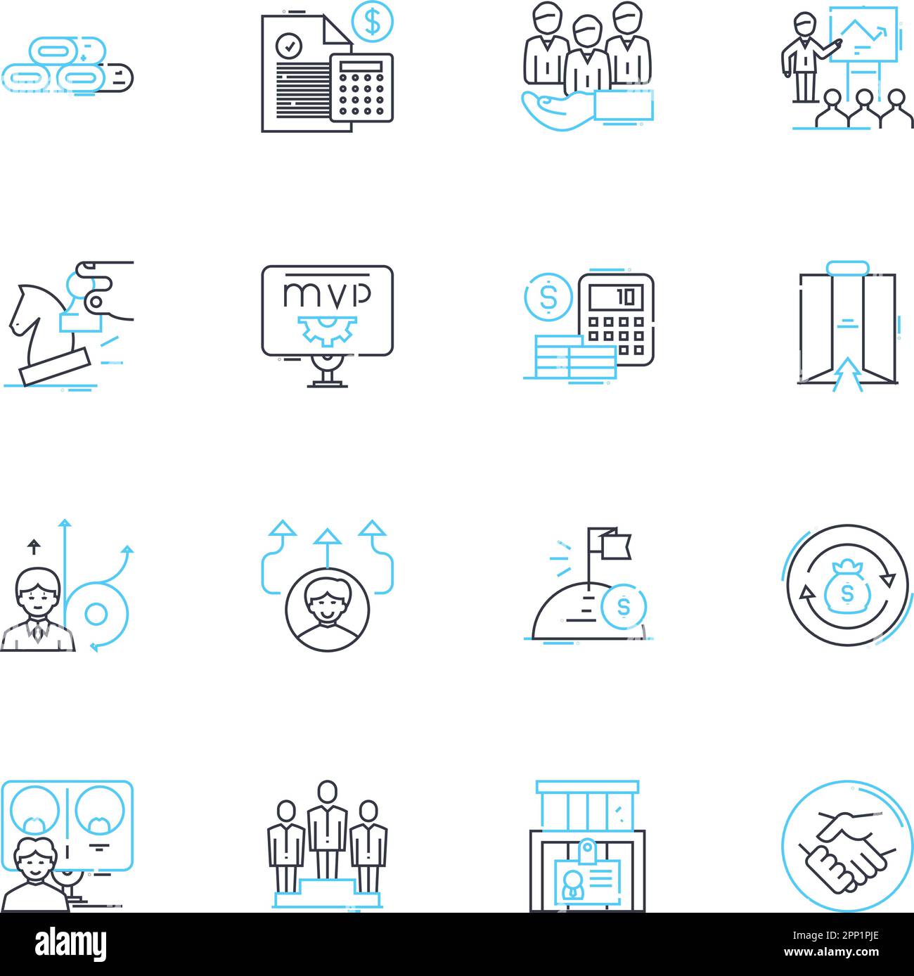 Business merger linear icons set. Consolidation, Merger, Acquisition, Takeover, Integration, Synergy, Efficiency line vector and concept signs Stock Vector