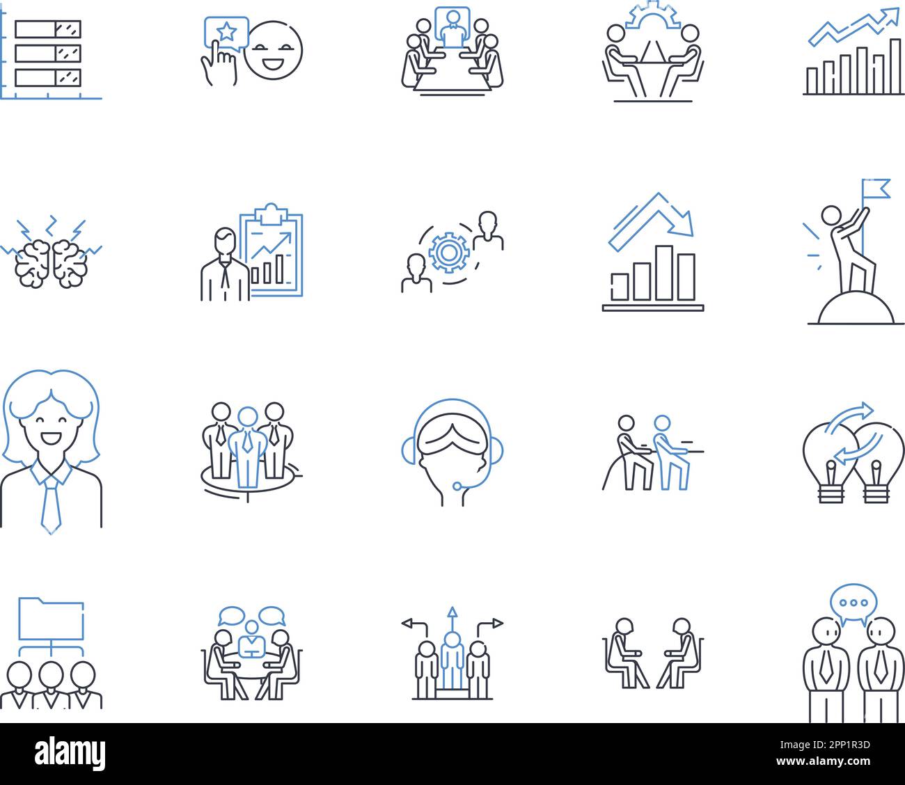 Marketing strategy line icons collection. Segmentation, Differentiation, Positioning, Branding, Targeting, Promotion, Advertising vector and linear Stock Vector