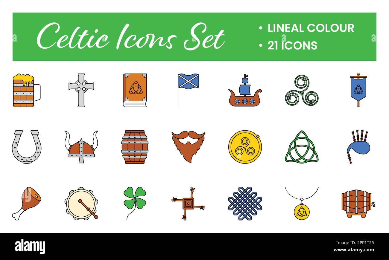 Flat Illustration Of Celtic 21 Icon Set. Stock Vector