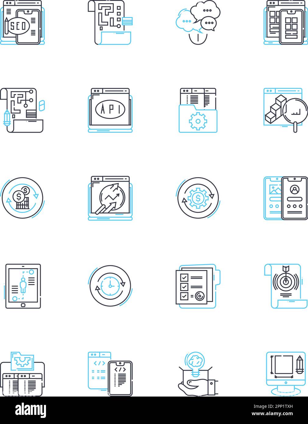 Website design linear icons set. Creativity, Aesthetics, Usability, Mobile-friendly, Responsive, Accessibility, Navigation line vector and concept Stock Vector