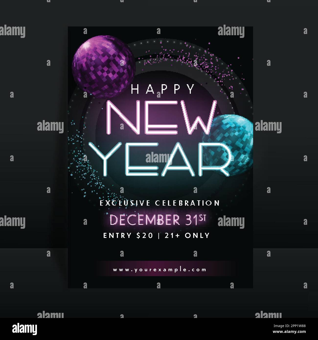 Happy New Year Party Invitation Card Or Flyer Design With 3D Disco ...