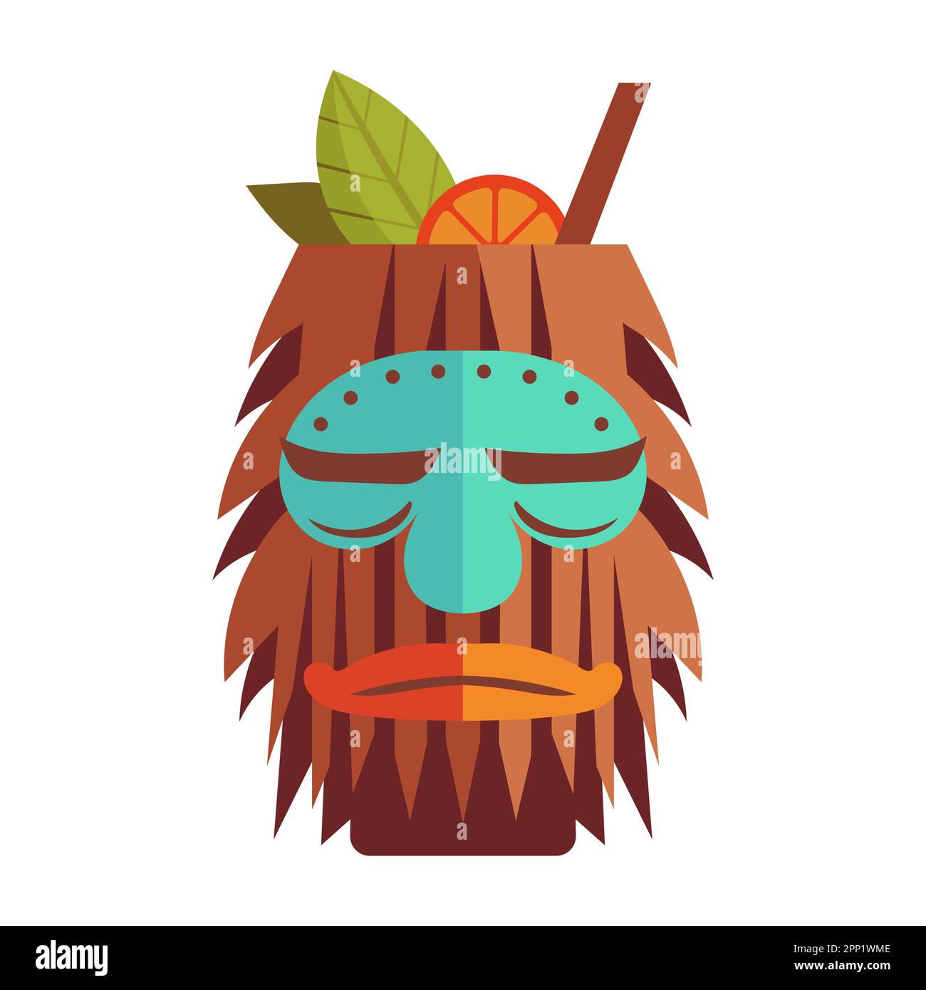 Tiki exotic cocktail in mug with Tiki mask. Hawaiian traditional