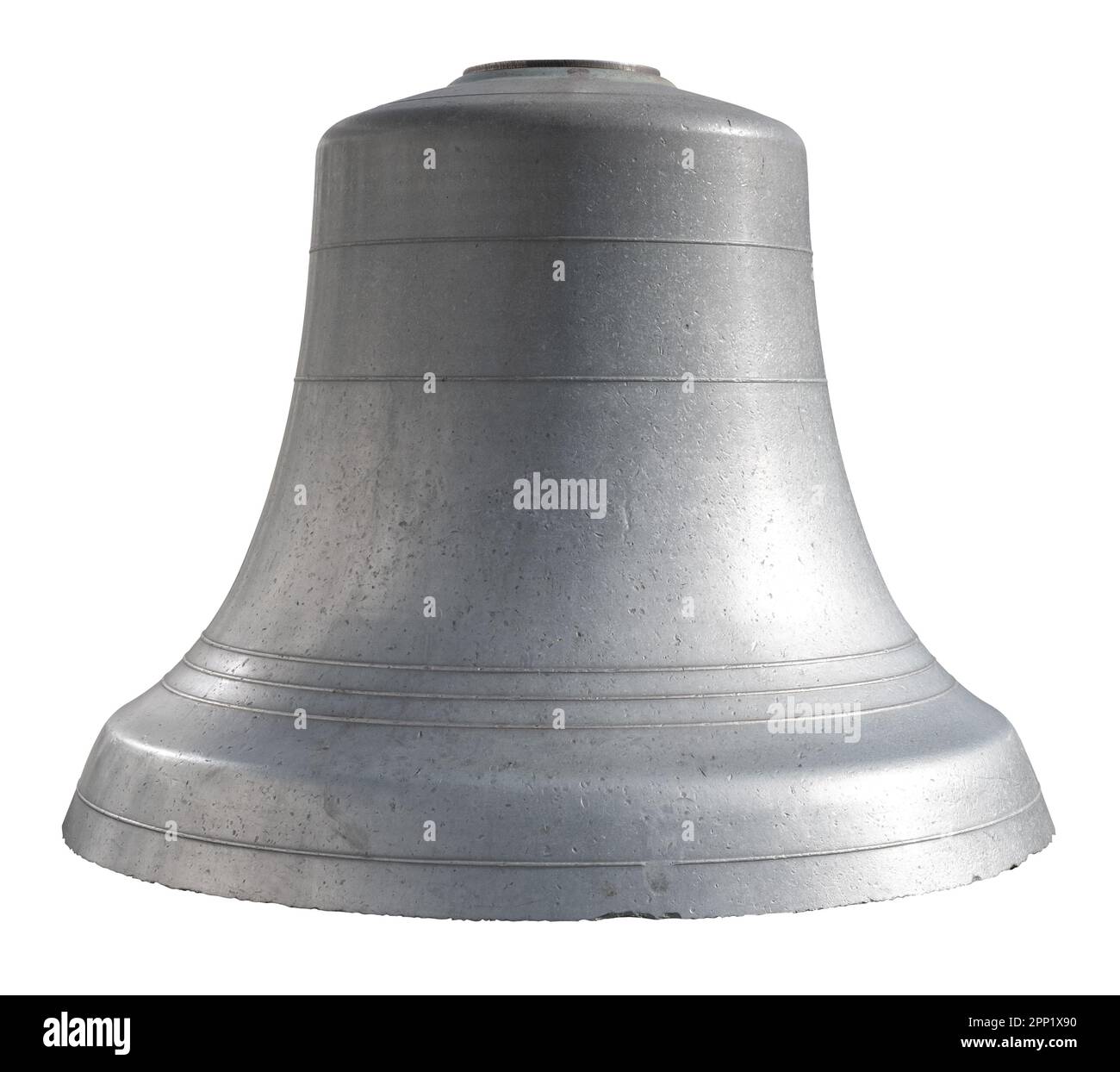 A Huge Isolated Silver Bell On A White Background Stock Photo