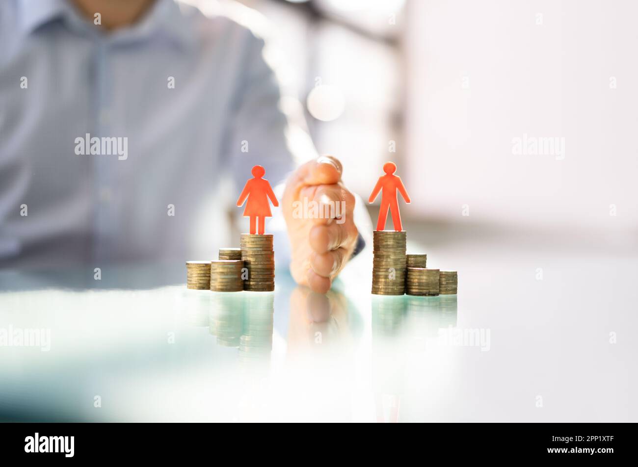Separating Money Stack In Divorce. Saving Income Stock Photo