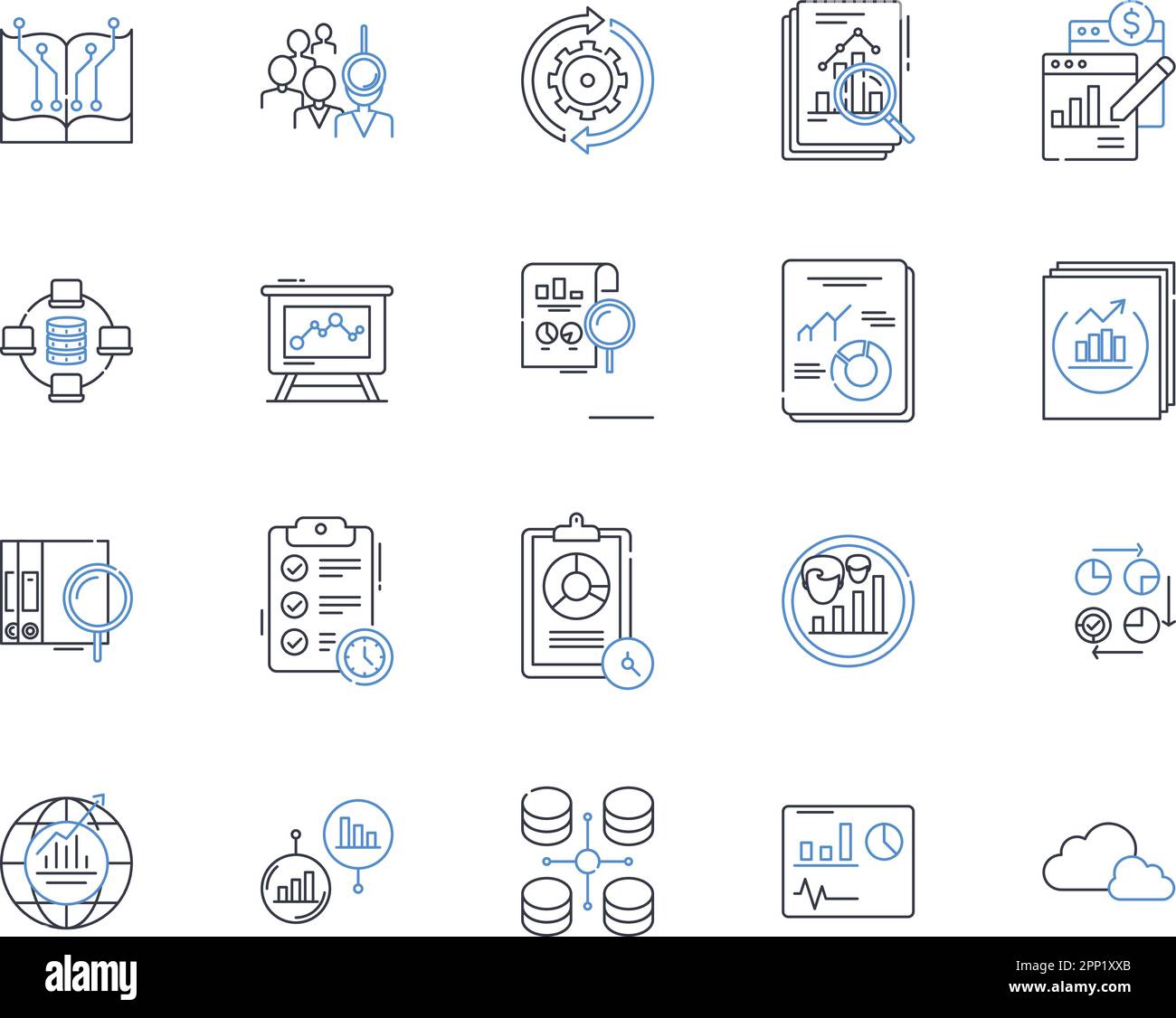 Performance and efficiency line icons collection. Optimize, Streamline, Boost, Productivity, Accelerate, Agile, Enhance vector and linear illustration Stock Vector