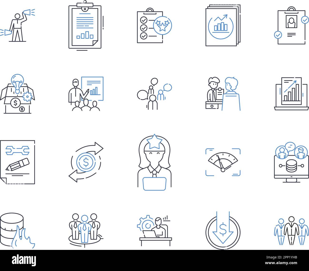 Human evaluation line icons collection. Assessment, Judgment, Analysis, Observance, Critique, Scrutiny, Survey vector and linear illustration Stock Vector