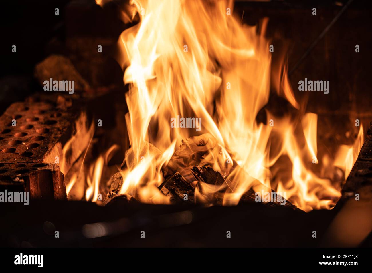 Long exposure image of a campfire burning at night Stock Photo - Alamy