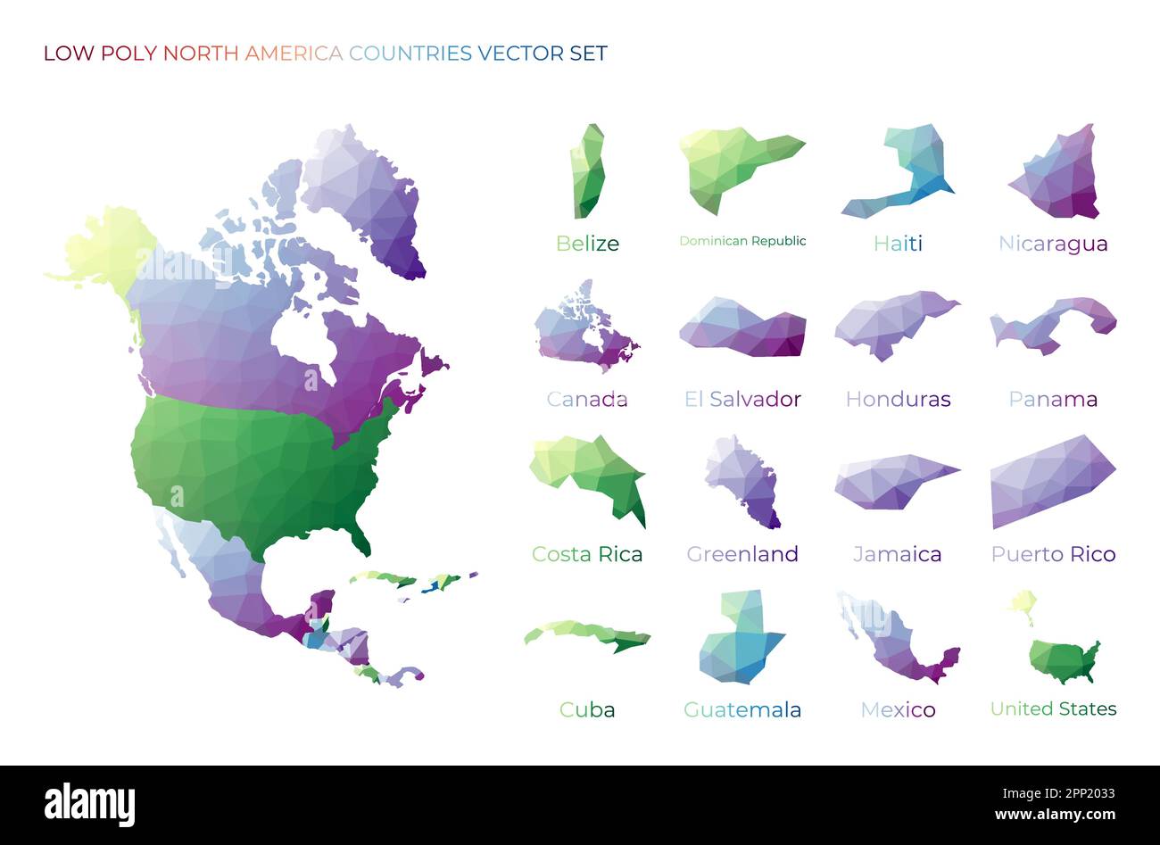 North American low poly regions - North American Low Poly Regions Polygonal Map Of North America With Regions Geometric Maps For Your Design Attractive Vector Illustration 2PP2033
