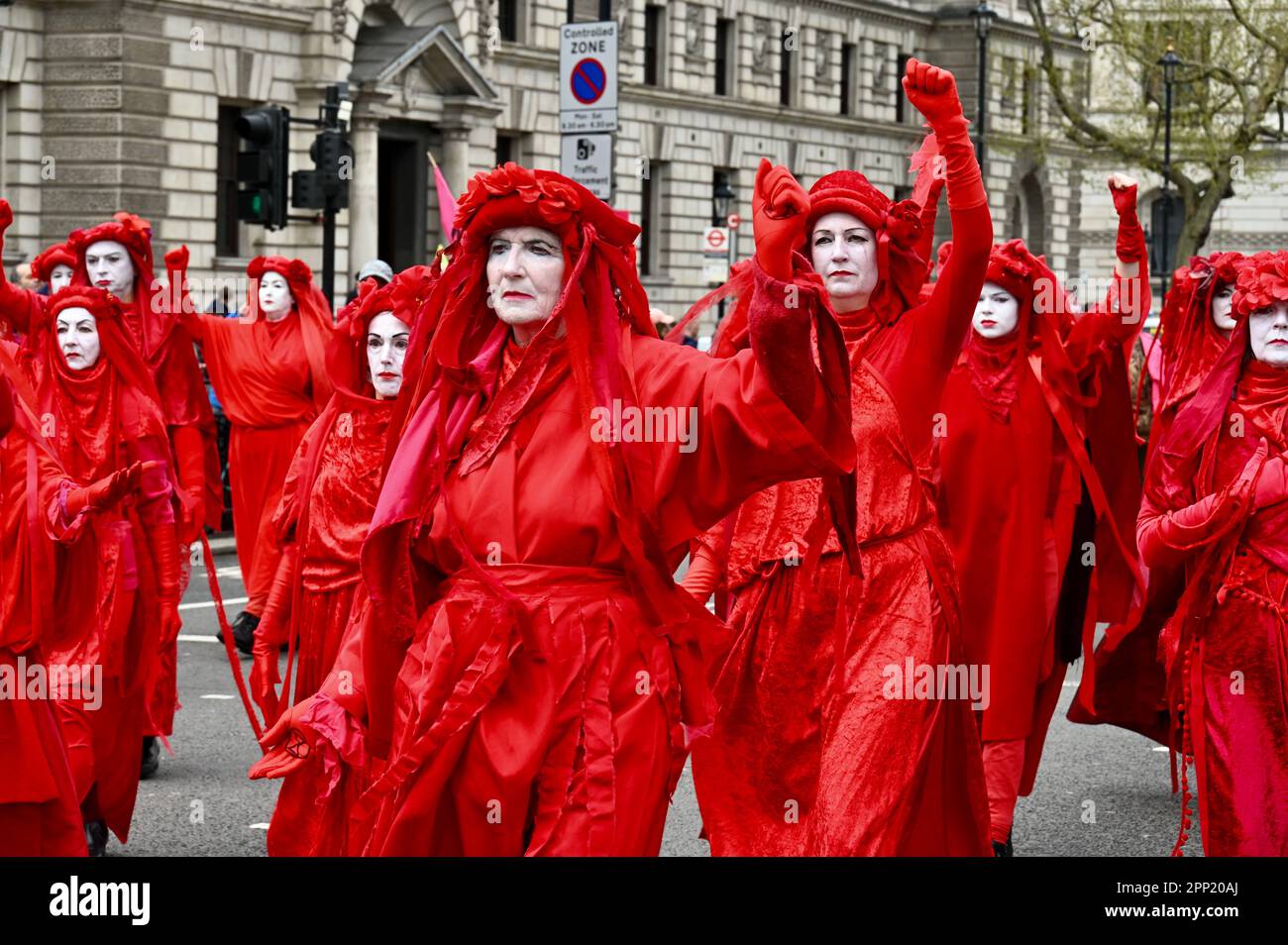 London, UK. Red Rebels. 'The Big One' - a four day action from the 21st to the 24th April, where people from extinction rebellion and various environmental groups gather throughout Westminster in support of the planet. Credit: michael melia/Alamy Live News Stock Photo