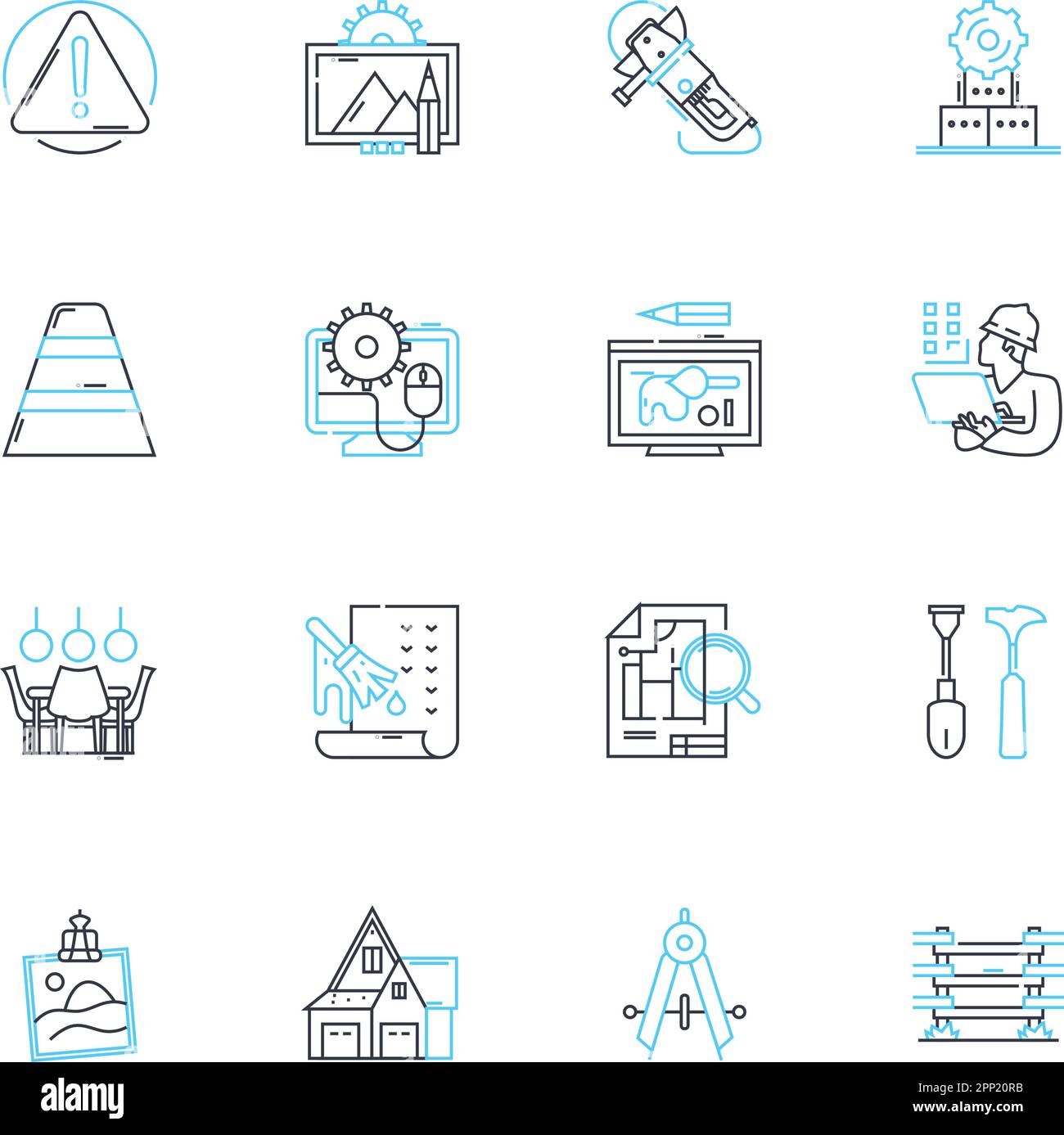 Foundation materials linear icons set. Concrete, St, Brick, Gravel, Sand, Timber, Clay line vector and concept signs. Peat,Limest,Granite outline Stock Vector