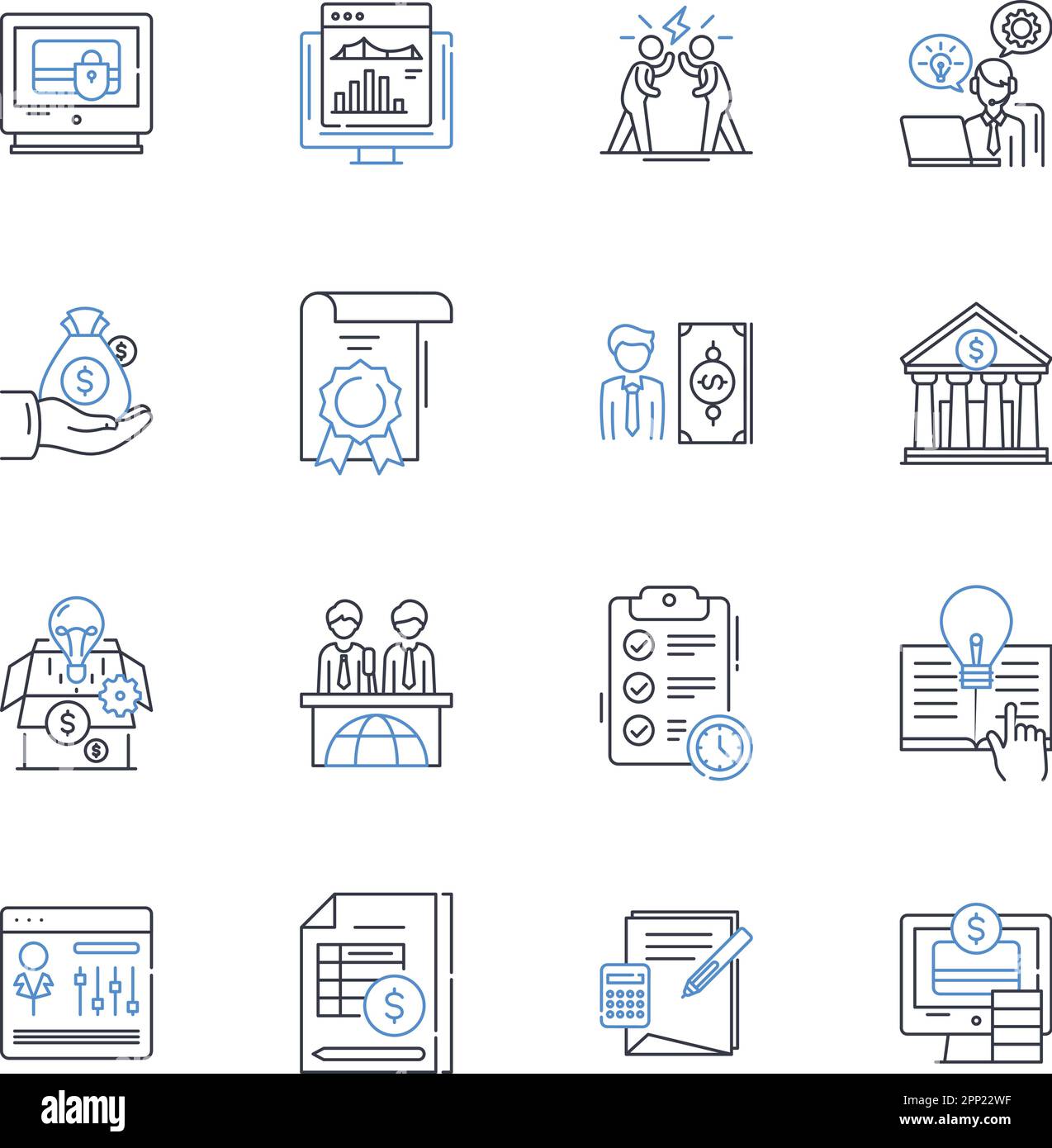 Management accounting line icons collection. Budgeting, Forecasting, Analysis, Variance, Costing, Pricing, Profitability vector and linear Stock Vector