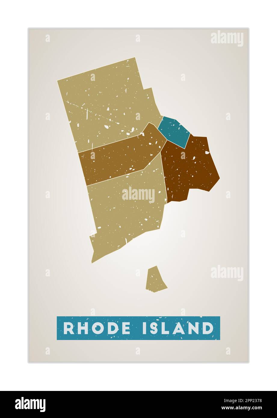 Rhode Island map. Us state poster with regions. Old grunge texture. Shape of Rhode Island with us state name. Elegant vector illustration. Stock Vector