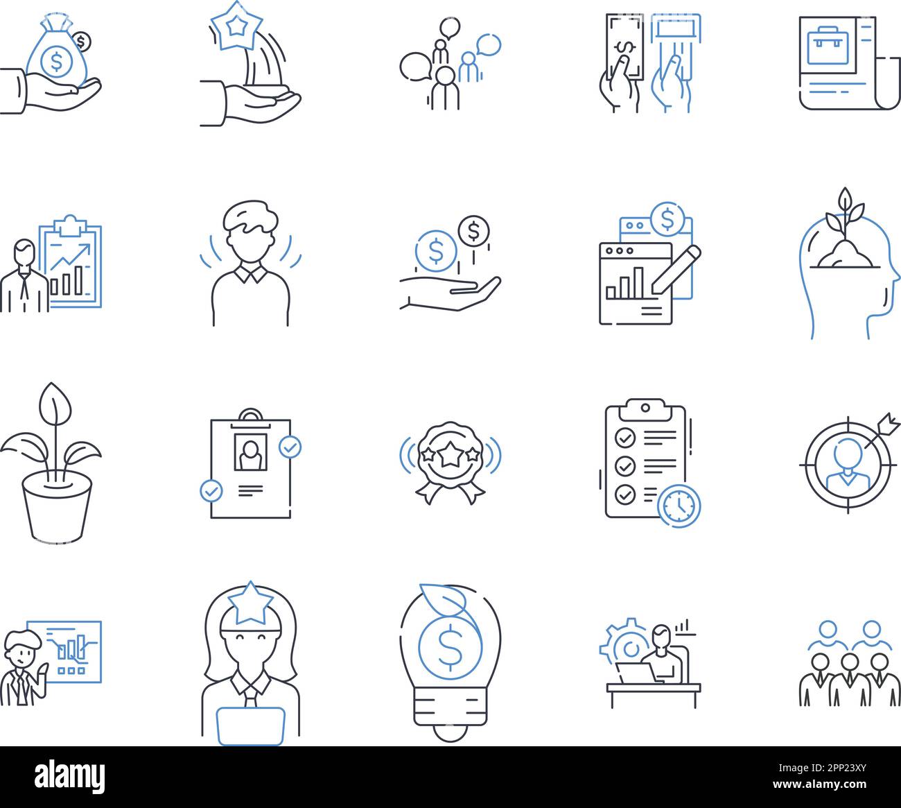 Asset Allocation line icons collection. Diversification, Risk, Allocation, Investment, Portfolio, Strategy, Stocks vector and linear illustration Stock Vector