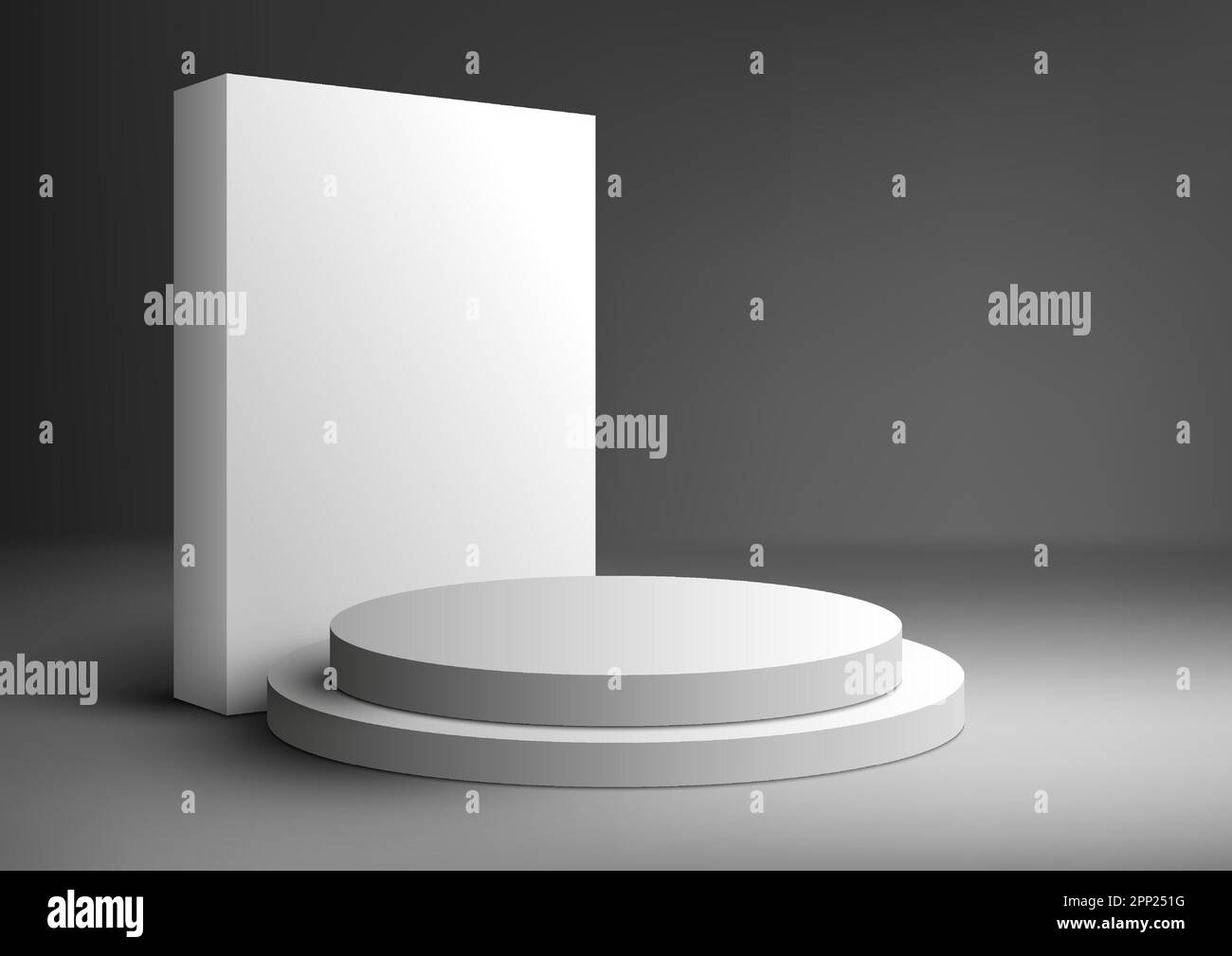 3D realistic empty group of white podium platform display layer ...
