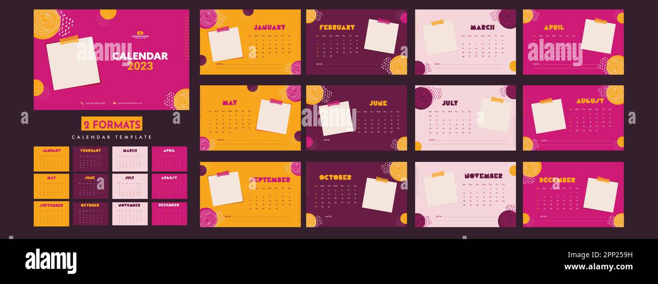 2023 Year, Colorful Annual Yearly Desk Calendar with Planner and