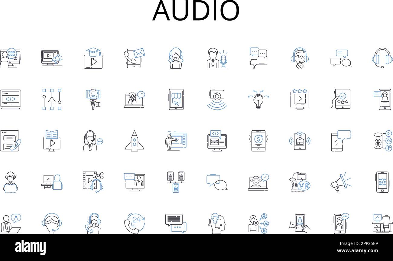 Audio line icons collection. Mobile, Wireless, Nerk, Signal, Device, Ph, Coverage vector and linear illustration. Data,Antenna,LTE outline signs set Stock Vector