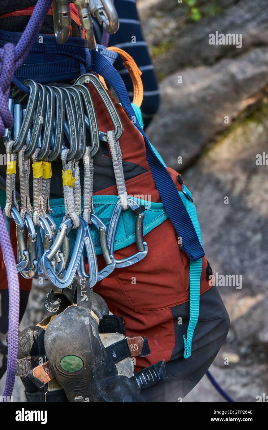 Equipment for a climber on a person rock harness, quickdraws