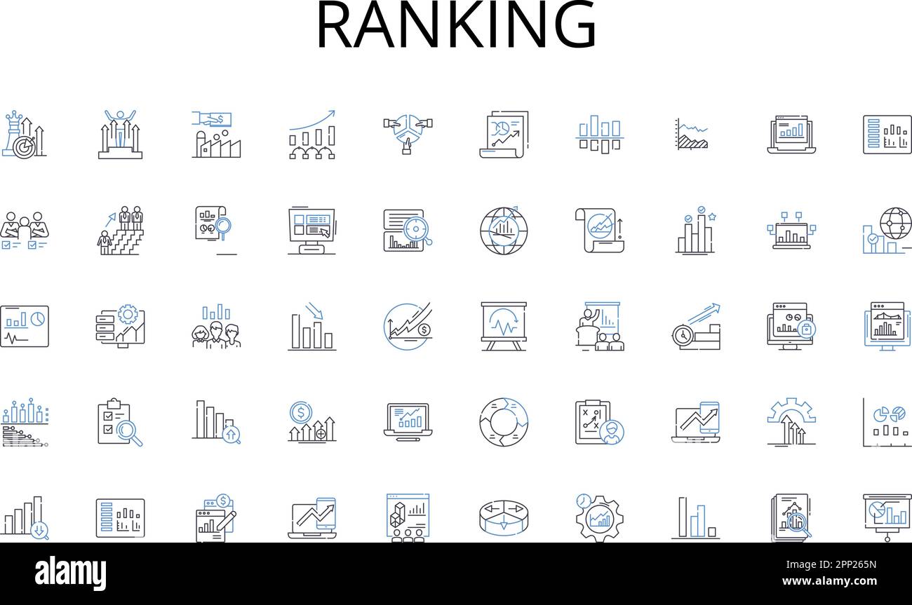 Ranking line icons collection. Motivation, Accelerate, Ambition, Thrive, Momentum, Urgency, Resolve vector and linear illustration. Persistence,Grit Stock Vector