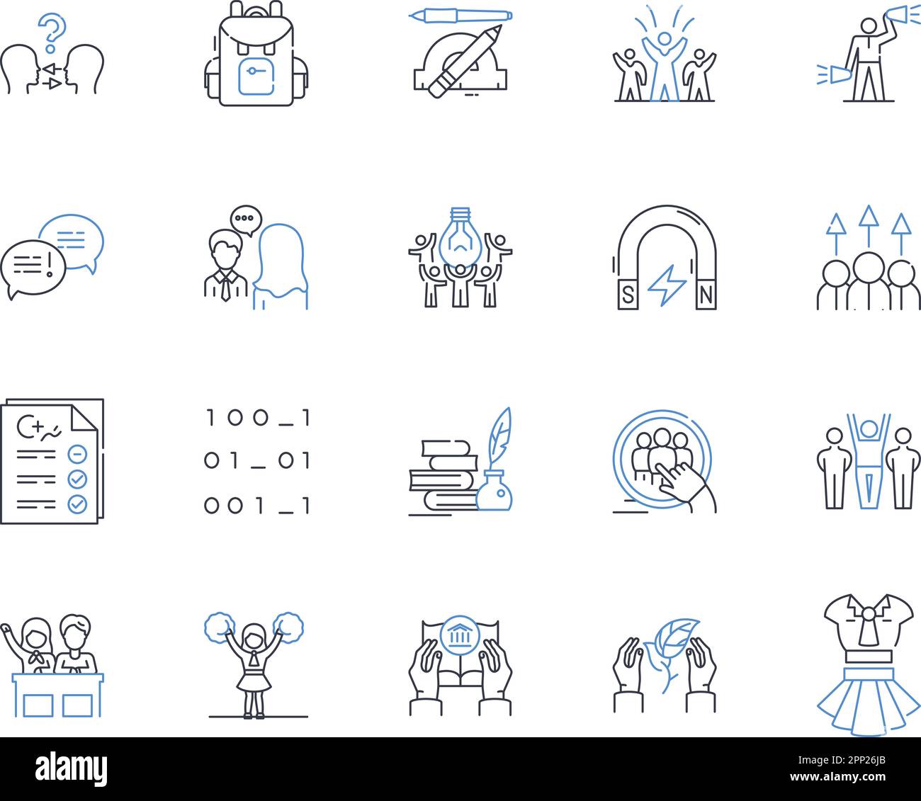 Directing interns line icons collection. Mentorship, Leadership, Communication, Guidance, Professionalism, Coaching, Delegation vector and linear Stock Vector