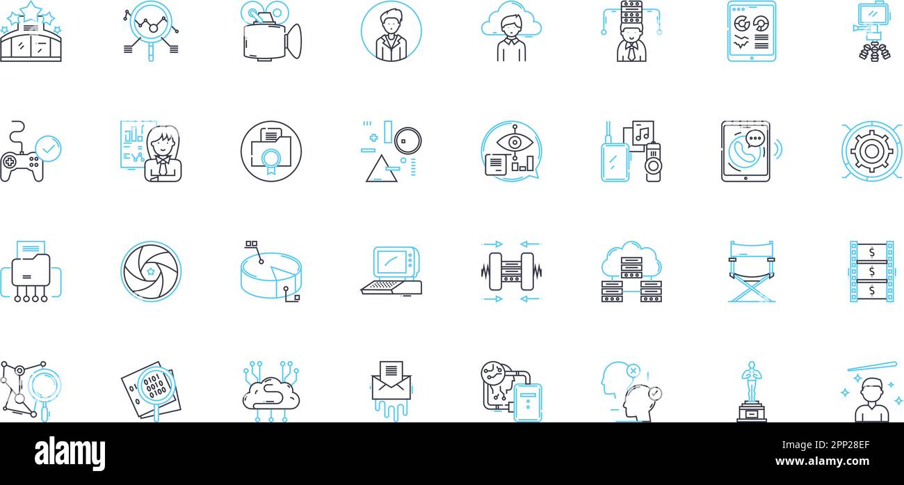Mobile applications linear icons set. Interface, Accessibility, Functionality, Connectivity, Integration, Innovation, Usability line vector and Stock Vector