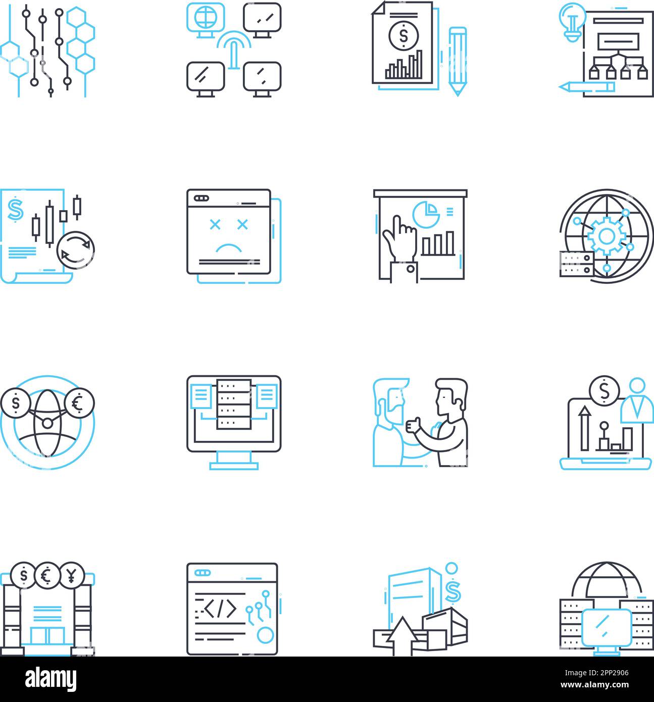 Mtary statistics linear icons set. Averages, Variance, Standard deviation, Hypothesis, Probability, Correlation, Regression line vector and concept Stock Vector