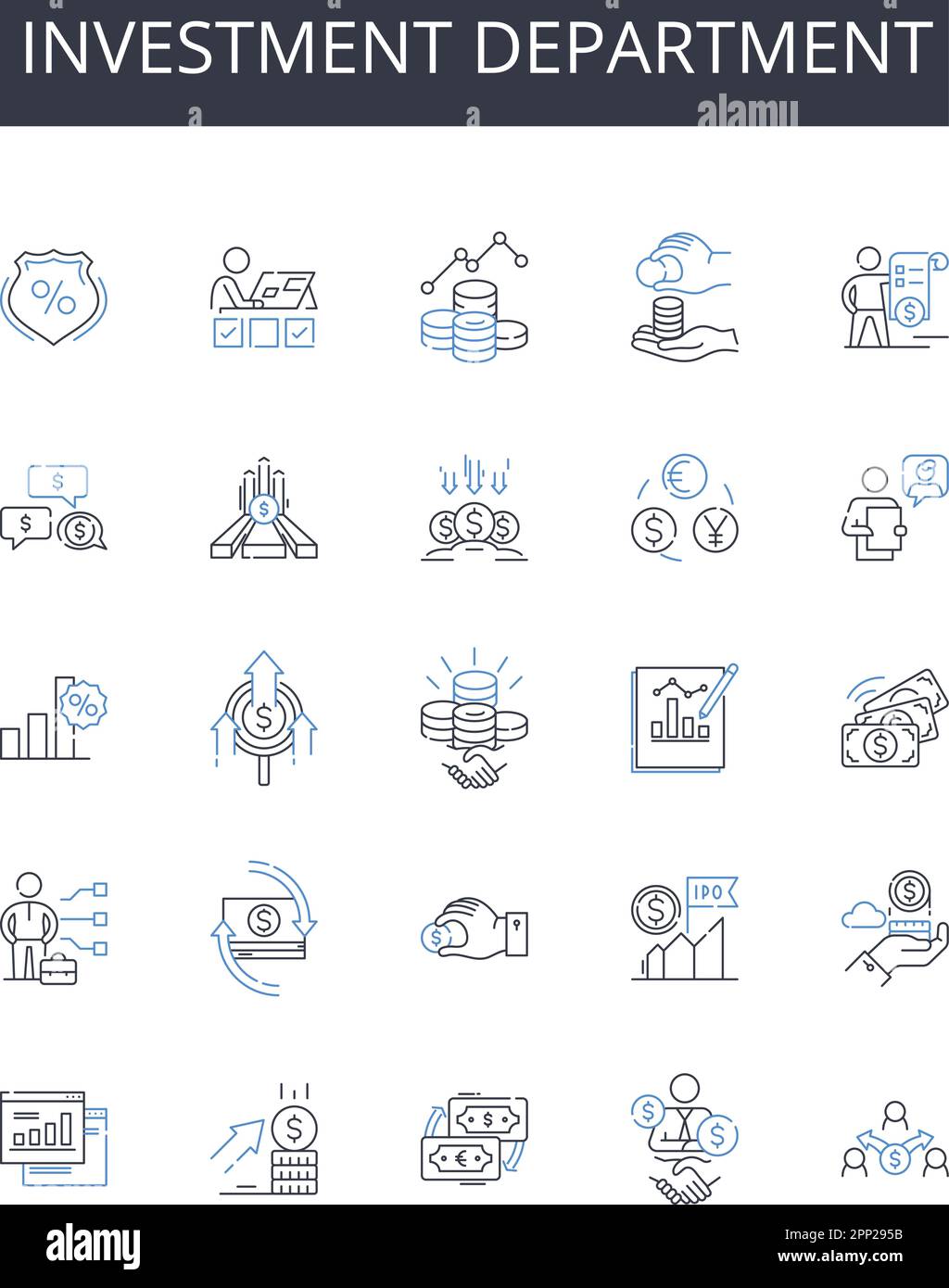 Investment department outline icons collection. Finance team, Wealth